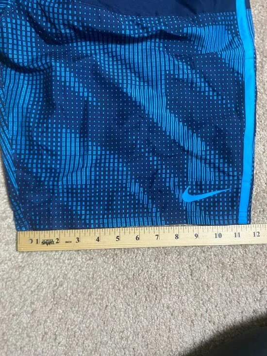 Nike Swim Trunks Men's Large Shorts Rush Blue Geometric Volley Mesh Liner Lined - Picture 7 of 10